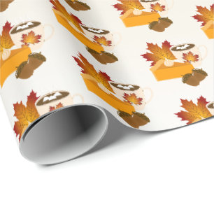 Thanksgiving Dinner Cuisine Pumpkin Pie Hot Choco Wrapping Paper