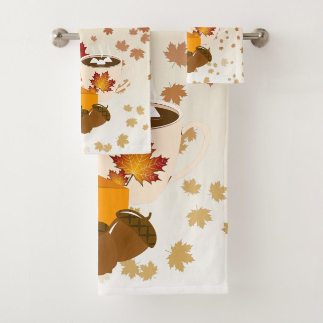 Thanksgiving Dinner Cuisine Pumpkin Pie Hot Cocoa Bath Towel Set (Insitu)