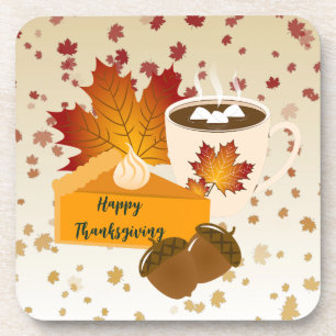 Thanksgiving Dinner Cuisine Pumpkin Pie Hot Cocoa Beverage Coaster
