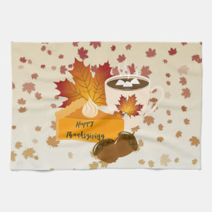 Thanksgiving Dinner Cuisine Pumpkin Pie Hot Cocoa Kitchen Towel