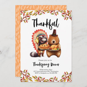 Thanksgiving dinner cute animals Invitation