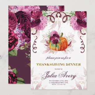 Thanksgiving Dinner Elegant Autumn Burgundy Invitation