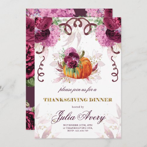 Thanksgiving Dinner Elegant Autumn Burgundy Invitation