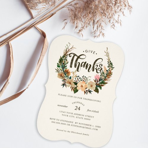 Thanksgiving Dinner Fall Floral Wreath  Invitation