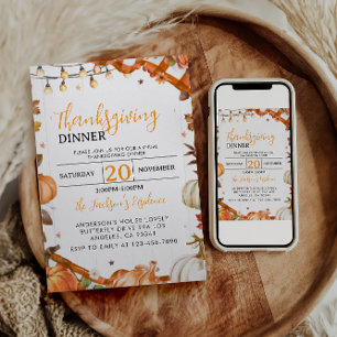 Thanksgiving Dinner Fall Holiday Family Gathering Invitation