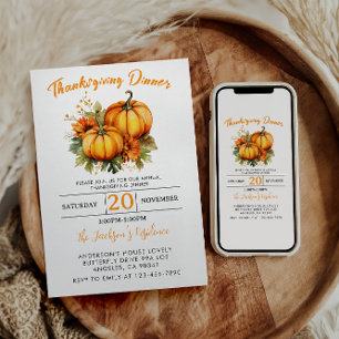 Thanksgiving Dinner Fall Holiday Family Gathering Invitation