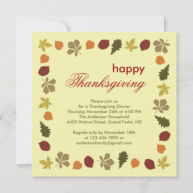 Thanksgiving Dinner Fall Leaves Invitation (Front)