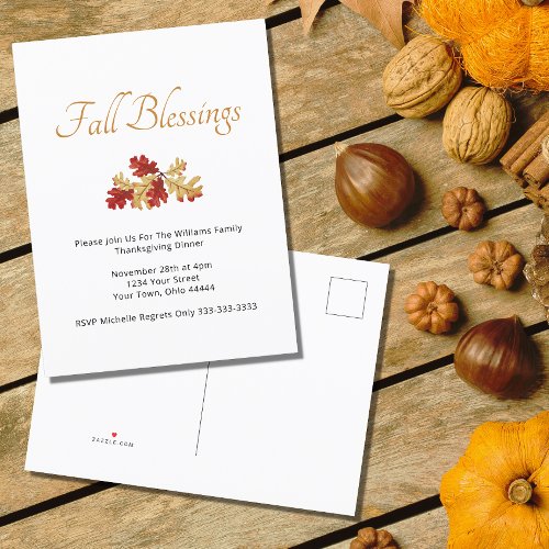  Thanksgiving Dinner Fall Rustic Gold Red Leaves  Invitation Postcard