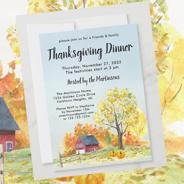 Thanksgiving Dinner Fall Scene Pumpkins Invitation (Creator Uploaded)