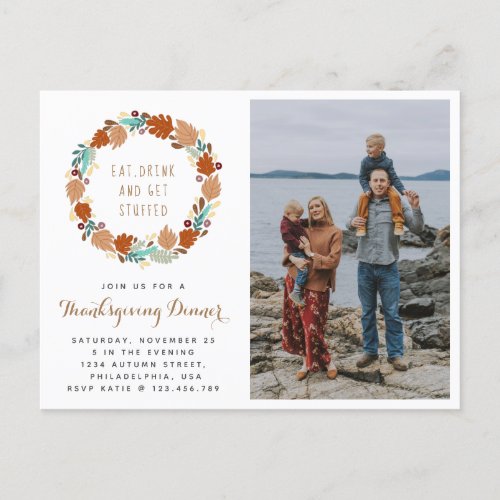 Thanksgiving Dinner Fall Wreath Holiday Announcement Postcard