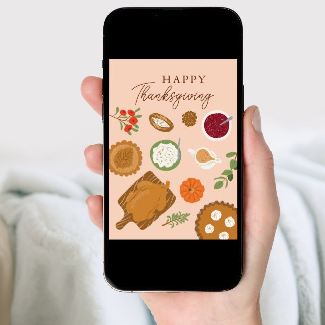 Thanksgiving Dinner Feast Pink Greeting Card (Front Digital)