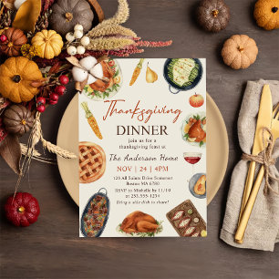 Thanksgiving Dinner Feast with Turkey Pumpkin Invitation
