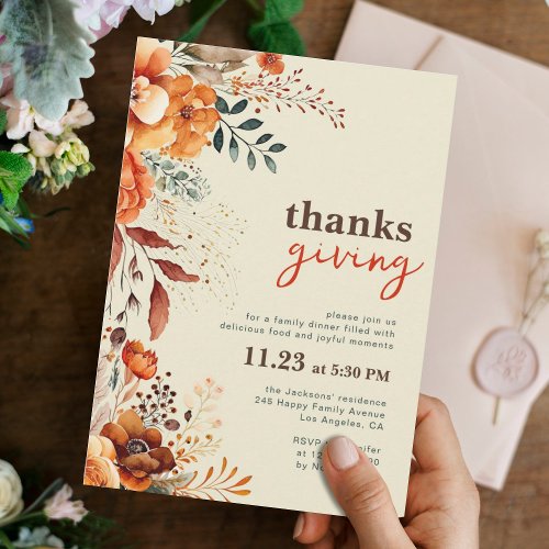 Thanksgiving dinner floral  invitation