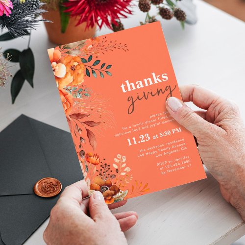 Thanksgiving dinner floral  invitation