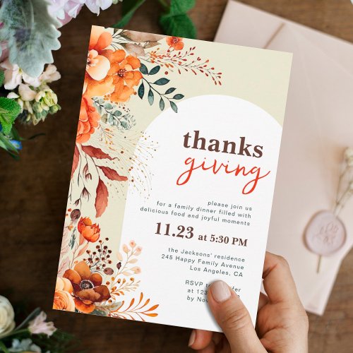 Thanksgiving dinner floral  invitation