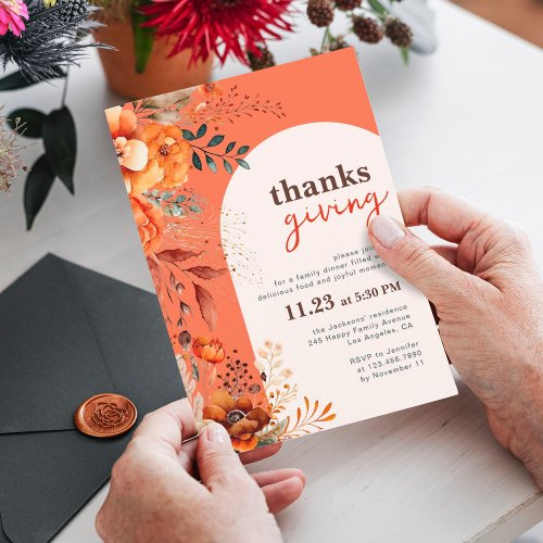 Thanksgiving dinner floral  invitation
