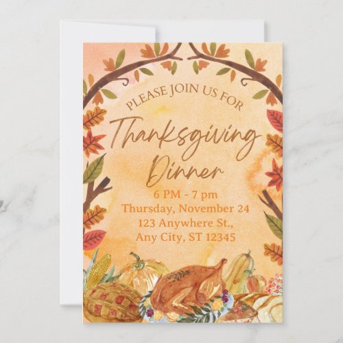 Thanksgiving dinner floral Invitation