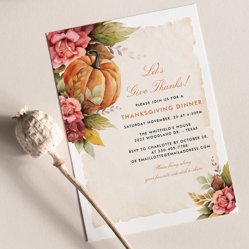 Thanksgiving Dinner Floral Pumpkin Holiday Card