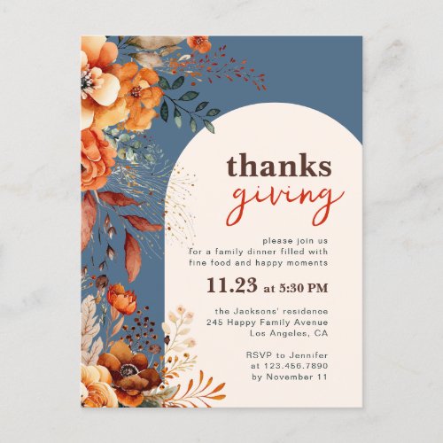Thanksgiving dinner floral white arch invitation  postcard