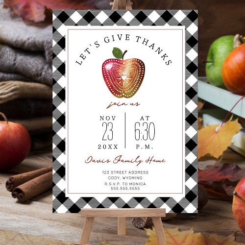Thanksgiving Dinner Folk Art Apple Plaid Invitation