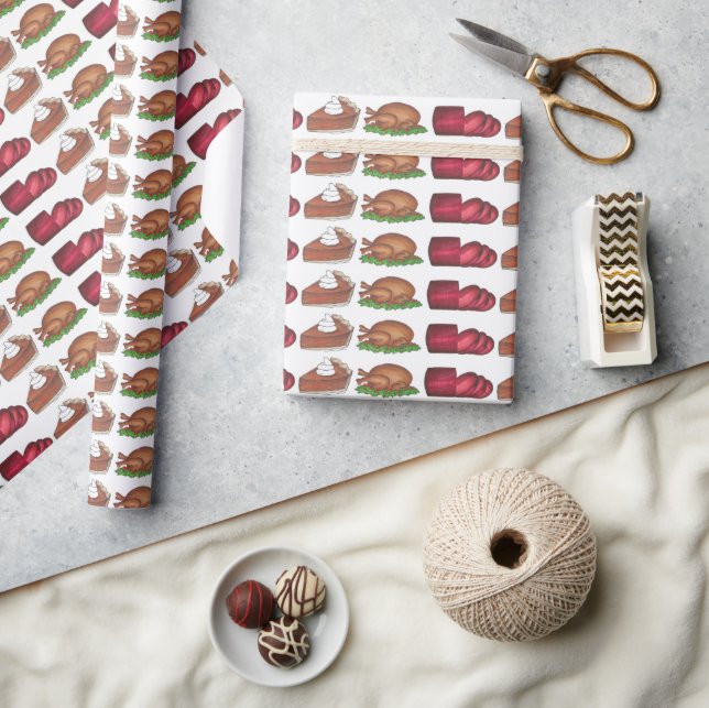 Thanksgiving Dinner Food Turkey Day Cranberry Pie  Wrapping Paper (Crafts)