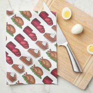 Thanksgiving Dinner Foods Turkey Cranberry Pie Towel