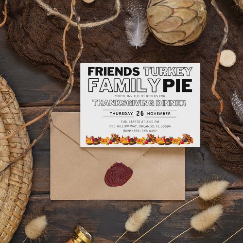 Thanksgiving Dinner Friends Turkey Family Pie  Invitation