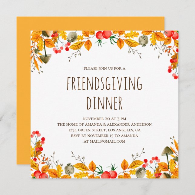 Thanksgiving dinner. Friendsgiving feast. Autumn Invitation (Front/Back)