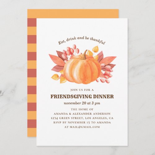 Thanksgiving dinner Friendsgiving floral pumpkin Invitation