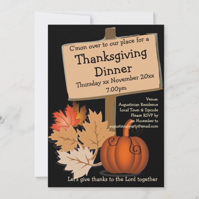 THANKSGIVING DINNER Fun Pumpkin Leaves Invitation (Front)