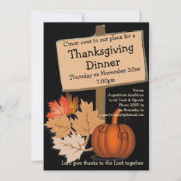 THANKSGIVING DINNER Fun Pumpkin Leaves Invitation