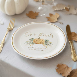 Thanksgiving Dinner Give Thanks Pumpkin Paper Plates