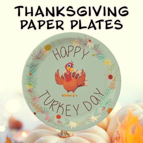 Thanksgiving Dinner Happy Turkey Day Leaves  Paper Plates