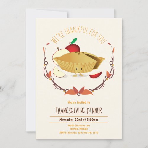 Thanksgiving Dinner Holiday Apple Pie Tan Brown Invitation