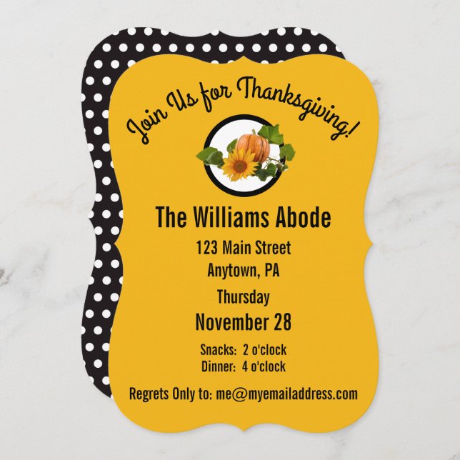 Thanksgiving Dinner in Pumpkin Pie Orange Custom I Invitation (Front/Back)