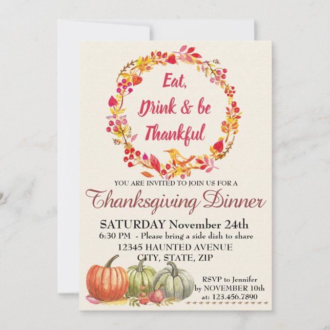 Thanksgiving Dinner Invitation (Front)