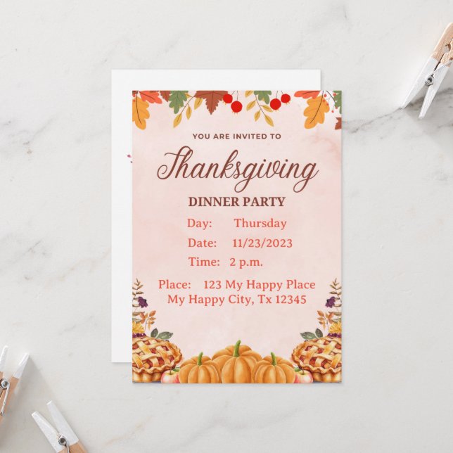 Thanksgiving Dinner Invitation (Front/Back In Situ)