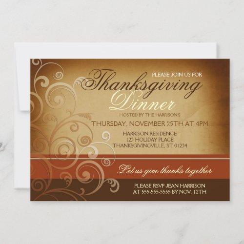 Thanksgiving Dinner Invitation - Share the thanks this year when you personalize these lovely Thanksgiving Dinner invitations to send or hand out to your intended guests.