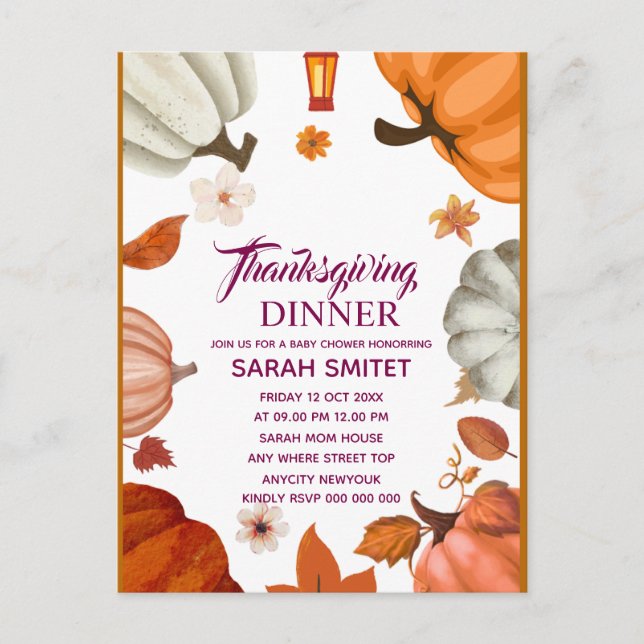 Thanksgiving Dinner Invitation | Let's Gather Invi Postcard (Front)