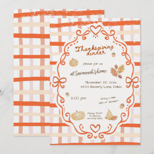 Thanksgiving Dinner Invitation Orange Plaid