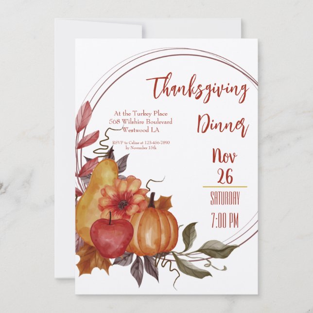 Thanksgiving Dinner Invitation Template (Front)