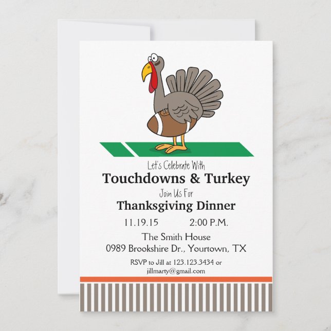 Thanksgiving Dinner Invitation Touchdowns & turkey (Front)