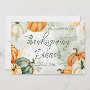 Thanksgiving Dinner Invitation Watercolor Pumpkin