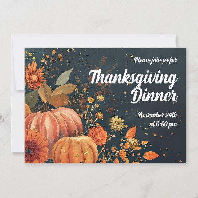 Thanksgiving Dinner Invitation Watercolor Pumpkins (Front)