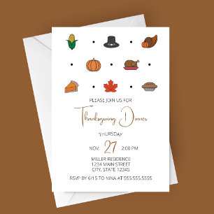 Thanksgiving Dinner Invitation with Fall Icons