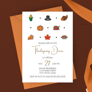 Thanksgiving Dinner Invitation with Fall Icons