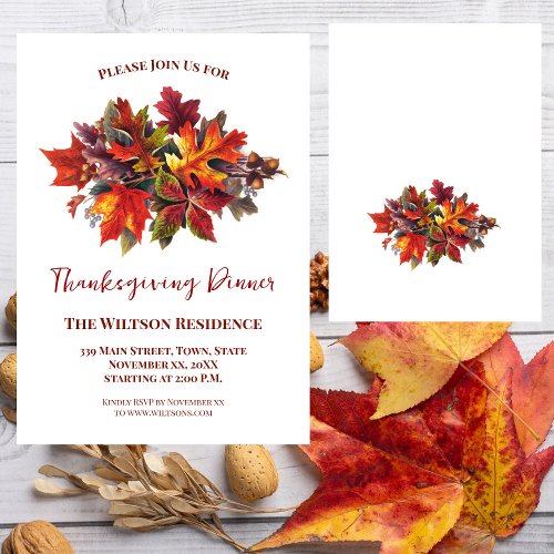 Thanksgiving Dinner Invitations Rustic Fall Leaves