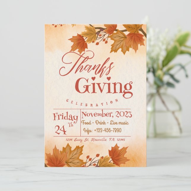 Thanksgiving Dinner invitations template editable (Standing Front)
