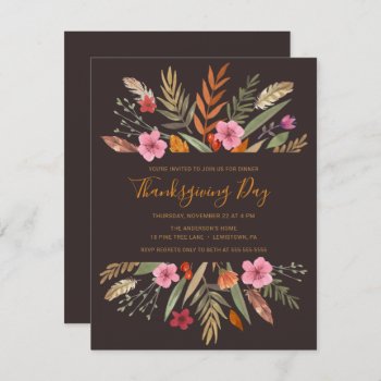 Thanksgiving Dinner Invite Botanical Fall Foliage by decor_de_vous at Zazzle