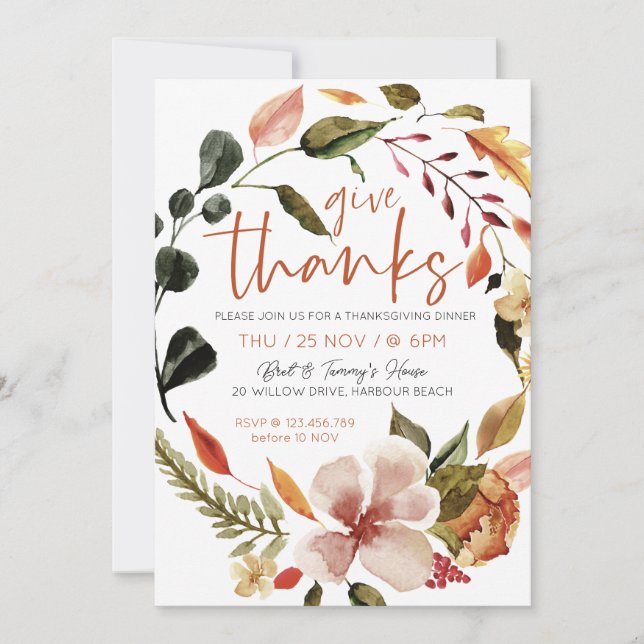 Thanksgiving Dinner Invite - Give Thanks Fall (Front)
